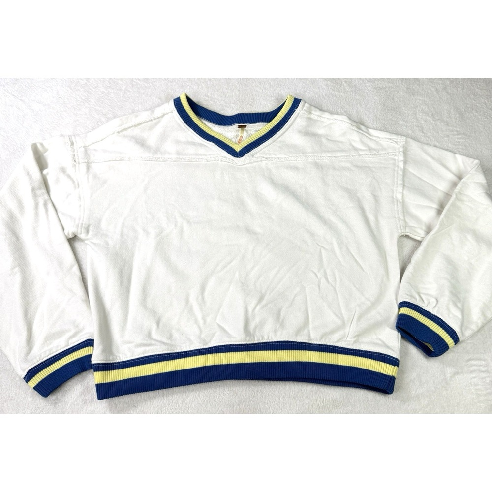 Free People Rio French Terry V-Neck Pullover Sweatshirt Ivory Medium Women's